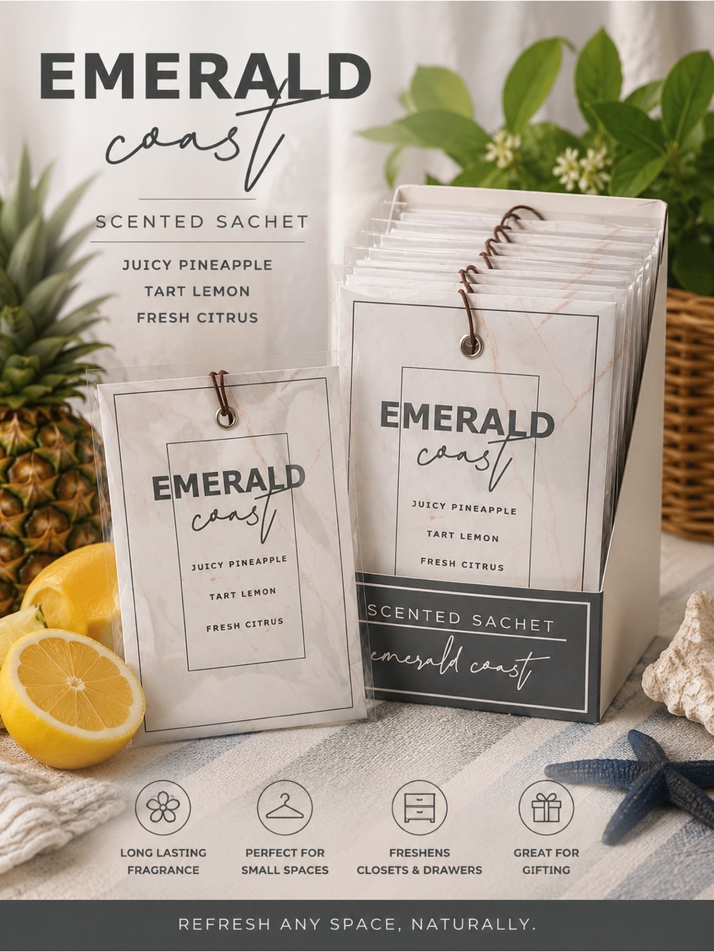 Emerald Coast Pineapple Fragrance Sachet set of 6
